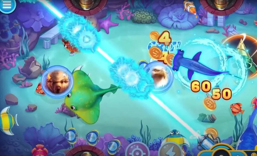 Ilustrasi suasana permainan tembak ikan bawah laut di 888FW
