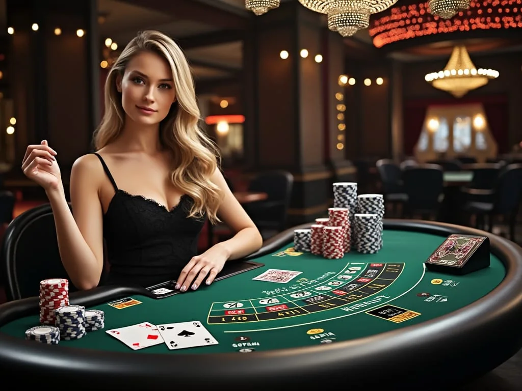 Tampilan dealer dan meja permainan kasino live