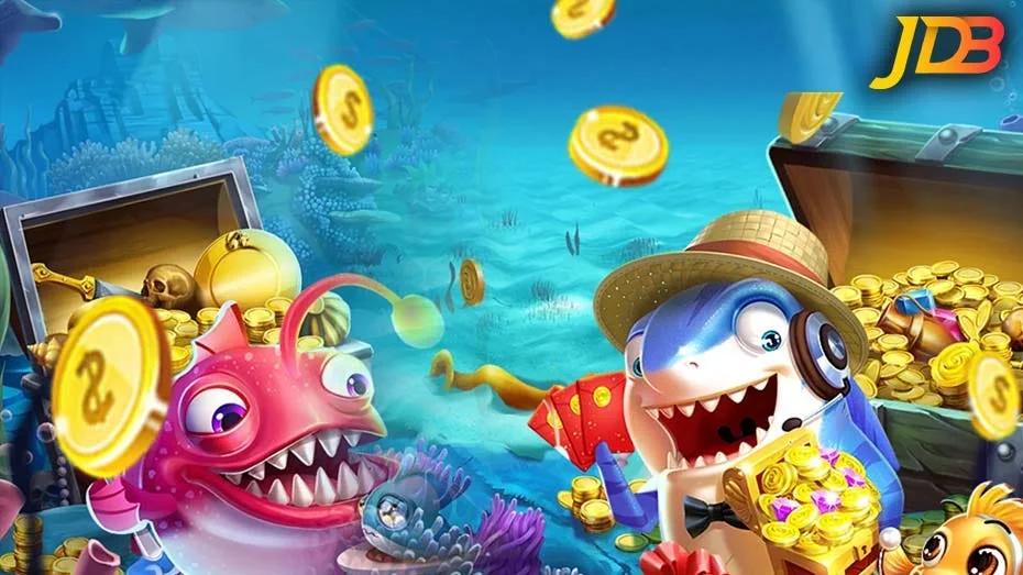 Adegan target ikan dan meriam dalam permainan arcade bawah laut